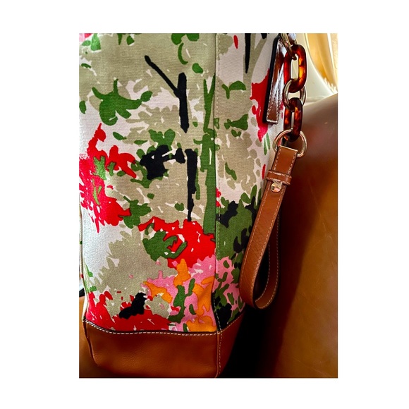 MILLY * Rare Calfskin Leather Floral Canvas Tote. Sensational! - Picture 8 of 14